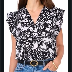 Vince Camuto Black and White Floral Blouse